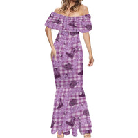 Purple Palaka Hawaii Cowboy Mermaid Dress Puakenikeni Lei Paniolo Papale Seamless Vibes - Polynesian Pride