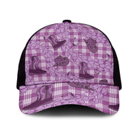 Purple Palaka Hawaii Cowboy Mesh Trucker Cap Puakenikeni Lei Paniolo Papale Seamless Vibes - Polynesian Pride