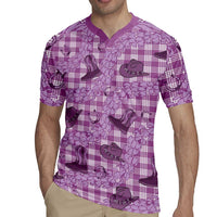 Purple Palaka Hawaii Cowboy Rugby Jersey Puakenikeni Lei Paniolo Papale Seamless Vibes - Polynesian Pride