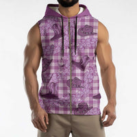 Purple Palaka Hawaii Cowboy Sleeveless Zip Hoodie Puakenikeni Lei Paniolo Papale Seamless Vibes - Polynesian Pride