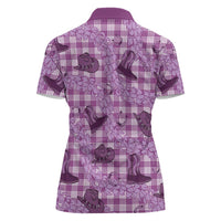 Purple Palaka Hawaii Cowboy Women Polo Shirt Puakenikeni Lei Paniolo Papale Seamless Vibes - Polynesian Pride