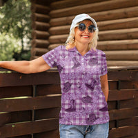 Purple Palaka Hawaii Cowboy Women Polo Shirt Puakenikeni Lei Paniolo Papale Seamless Vibes - Polynesian Pride