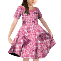 Pink Palaka Hawaii Cowboy Family Matching Off Shoulder Short Dress and Hawaiian Shirt Puakenikeni Lei Paniolo Papale Seamless Vibes - Polynesian Pride