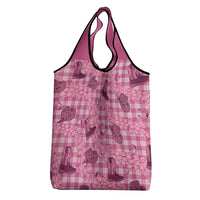 Pink Palaka Hawaii Cowboy Grocery Bag Puakenikeni Lei Paniolo Papale Seamless Vibes - Polynesian Pride
