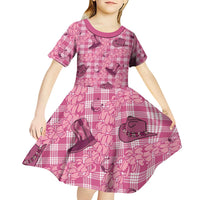 Pink Palaka Hawaii Cowboy Kid Short Sleeve Dress Puakenikeni Lei Paniolo Papale Seamless Vibes - Polynesian Pride