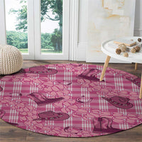 Pink Palaka Hawaii Cowboy Round Carpet Puakenikeni Lei Paniolo Papale Seamless Vibes - Polynesian Pride