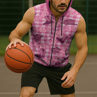 Pink Palaka Hawaii Cowboy Sleeveless Zip Hoodie Puakenikeni Lei Paniolo Papale Seamless Vibes - Polynesian Pride