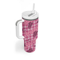 Pink Palaka Hawaii Cowboy Tumbler With Handle Puakenikeni Lei Paniolo Papale Seamless Vibes - Polynesian Pride