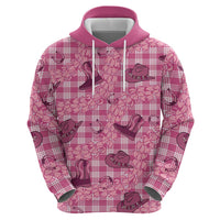 Pink Palaka Hawaii Cowboy Zip Hoodie Puakenikeni Lei Paniolo Papale Seamless Vibes - Polynesian Pride