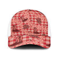 Red Palaka Hawaii Cowboy Baseball Net Cap Puakenikeni Lei Paniolo Papale Seamless Vibes - Polynesian Pride