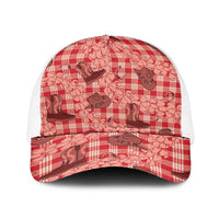Red Palaka Hawaii Cowboy Baseball Net Cap Puakenikeni Lei Paniolo Papale Seamless Vibes LT14 One Size White Red - Polynesian Pride