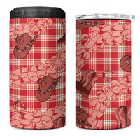 Red Palaka Hawaii Cowboy 4 in 1 Can Cooler Tumbler Puakenikeni Lei Paniolo Papale Seamless Vibes - Polynesian Pride