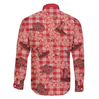 Red Palaka Hawaii Cowboy Family Matching Off Shoulder Short Dress and Hawaiian Shirt Puakenikeni Lei Paniolo Papale Seamless Vibes - Polynesian Pride