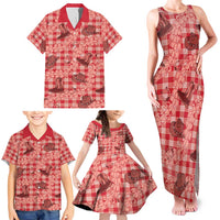 Red Palaka Hawaii Cowboy Family Matching Tank Maxi Dress and Hawaiian Shirt Puakenikeni Lei Paniolo Papale Seamless Vibes - Polynesian Pride