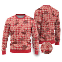 Red Palaka Hawaii Cowboy Ugly Christmas Sweater Puakenikeni Lei Paniolo Papale Seamless Vibes - Polynesian Pride