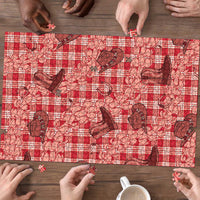 Red Palaka Hawaii Cowboy Puzzle Puakenikeni Lei Paniolo Papale Seamless Vibes - Polynesian Pride