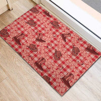 Red Palaka Hawaii Cowboy Rubber Doormat Puakenikeni Lei Paniolo Papale Seamless Vibes - Polynesian Pride