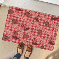 Red Palaka Hawaii Cowboy Rubber Doormat Puakenikeni Lei Paniolo Papale Seamless Vibes - Polynesian Pride