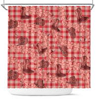 Red Palaka Hawaii Cowboy Shower Curtain Puakenikeni Lei Paniolo Papale Seamless Vibes - Polynesian Pride
