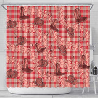 Red Palaka Hawaii Cowboy Shower Curtain Puakenikeni Lei Paniolo Papale Seamless Vibes - Polynesian Pride