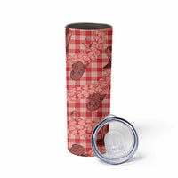 Red Palaka Hawaii Cowboy Skinny Tumbler Puakenikeni Lei Paniolo Papale Seamless Vibes - Polynesian Pride