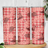 Red Palaka Hawaii Cowboy Skinny Tumbler Puakenikeni Lei Paniolo Papale Seamless Vibes - Polynesian Pride