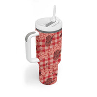 Red Palaka Hawaii Cowboy Tumbler With Handle Puakenikeni Lei Paniolo Papale Seamless Vibes - Polynesian Pride