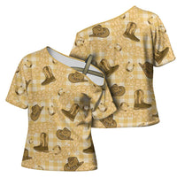 Yellow Palaka Hawaii Cowboy Cross Shoulder Shirt Puakenikeni Lei Paniolo Papale Seamless Vibes - Polynesian Pride