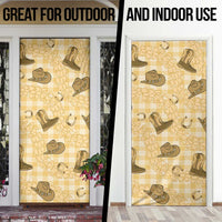 Yellow Palaka Hawaii Cowboy Door Cover Puakenikeni Lei Paniolo Papale Seamless Vibes - Polynesian Pride