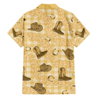 Yellow Palaka Hawaii Cowboy Family Matching Off The Shoulder Long Sleeve Dress and Hawaiian Shirt Puakenikeni Lei Paniolo Papale Seamless Vibes - Polynesian Pride