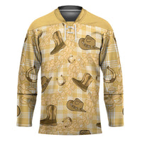 Yellow Palaka Hawaii Cowboy Hockey Jersey Puakenikeni Lei Paniolo Papale Seamless Vibes - Polynesian Pride