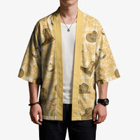 Yellow Palaka Hawaii Cowboy Kimono Puakenikeni Lei Paniolo Papale Seamless Vibes - Polynesian Pride