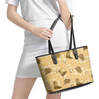 Yellow Palaka Hawaii Cowboy Leather Tote Bag Puakenikeni Lei Paniolo Papale Seamless Vibes - Polynesian Pride
