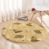 Yellow Palaka Hawaii Cowboy Round Carpet Puakenikeni Lei Paniolo Papale Seamless Vibes - Polynesian Pride
