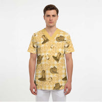 Yellow Palaka Hawaii Cowboy Scrub Top Puakenikeni Lei Paniolo Papale Seamless Vibes - Polynesian Pride