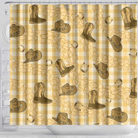 Yellow Palaka Hawaii Cowboy Shower Curtain Puakenikeni Lei Paniolo Papale Seamless Vibes - Polynesian Pride
