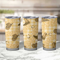 Yellow Palaka Hawaii Cowboy Tumbler Cup Puakenikeni Lei Paniolo Papale Seamless Vibes - Polynesian Pride