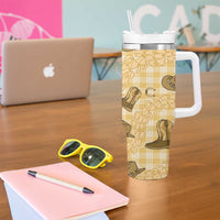 Yellow Palaka Hawaii Cowboy Tumbler With Handle Puakenikeni Lei Paniolo Papale Seamless Vibes - Polynesian Pride