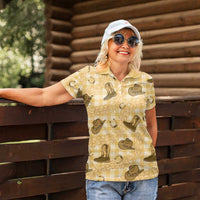 Yellow Palaka Hawaii Cowboy Women Polo Shirt Puakenikeni Lei Paniolo Papale Seamless Vibes - Polynesian Pride