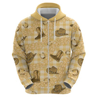 Yellow Palaka Hawaii Cowboy Zip Hoodie Puakenikeni Lei Paniolo Papale Seamless Vibes - Polynesian Pride