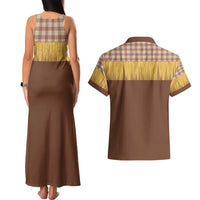 Aloha Hawaii Cowboy Custome Couples Matching Tank Maxi Dress and Hawaiian Shirt Puakenikeni Lei Palaka Tassel Style - Polynesian Pride