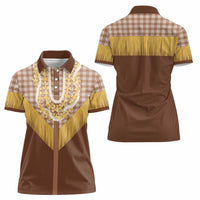 Aloha Hawaii Cowboy Custome Women Polo Shirt Puakenikeni Lei Palaka Tassel Style - Polynesian Pride
