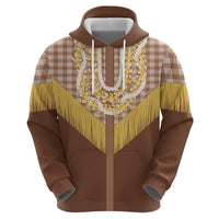 Aloha Hawaii Cowboy Custome Zip Hoodie Puakenikeni Lei Palaka Tassel Style - Polynesian Pride