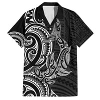 New Zealand Hammerhead Shark Family Matching Long Sleeve Bodycon Dress and Hawaiian Shirt Maori Haehae Mangopare Black - Polynesian Pride