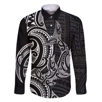 New Zealand Hammerhead Shark Family Matching Off The Shoulder Long Sleeve Dress and Hawaiian Shirt Maori Haehae Mangopare Black - Polynesian Pride