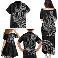 New Zealand Hammerhead Shark Family Matching Puletasi and Hawaiian Shirt Maori Haehae Mangopare Black - Polynesian Pride