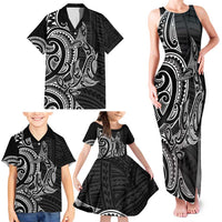 New Zealand Hammerhead Shark Family Matching Tank Maxi Dress and Hawaiian Shirt Maori Haehae Mangopare Black - Polynesian Pride