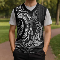 New Zealand Hammerhead Shark Christmas Knitted V-Neck Vest Maori Haehae Mangopare Black - Polynesian Pride