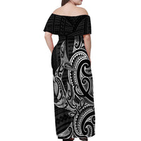 New Zealand Hammerhead Shark Off Shoulder Maxi Dress Maori Haehae Mangopare Black - Polynesian Pride