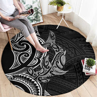 New Zealand Hammerhead Shark Round Carpet Maori Haehae Mangopare Black - Polynesian Pride